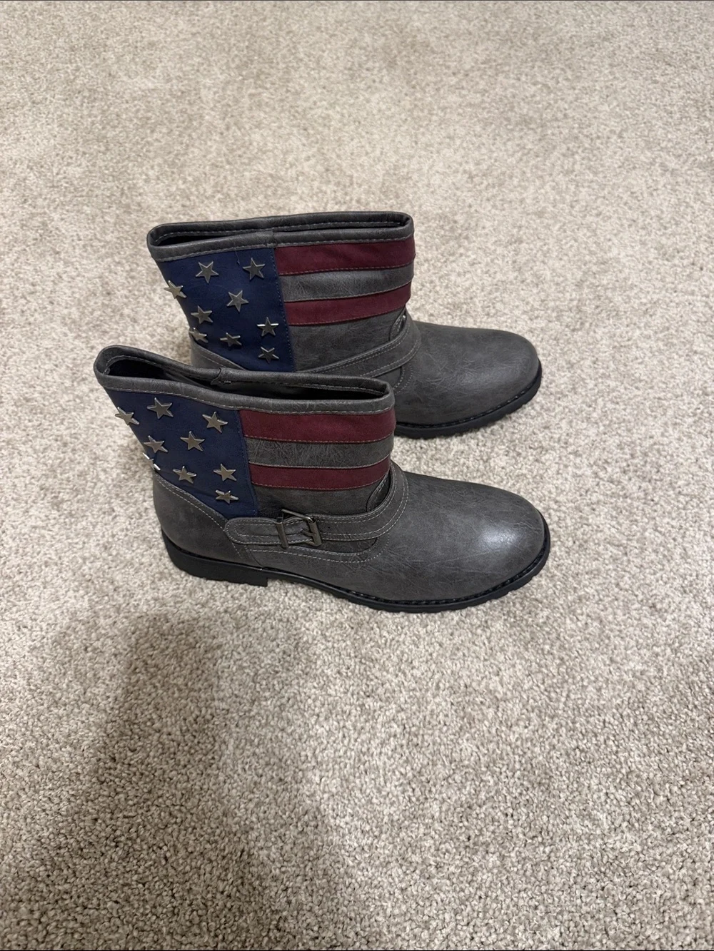 Charlotte Russe Gray Ankle Boots with Star-Striped Accent